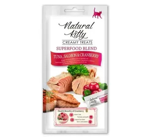 Natural Kitty Superfood Blend Крем-суп (Тунец, лосось и клюква), 12 г х 4 шт (упаковка)