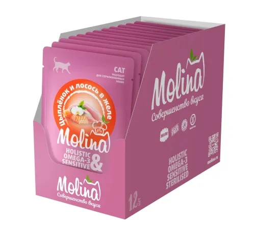 Molina Пауч для кошек (Цыплёнок и лосось в желе), 70 г