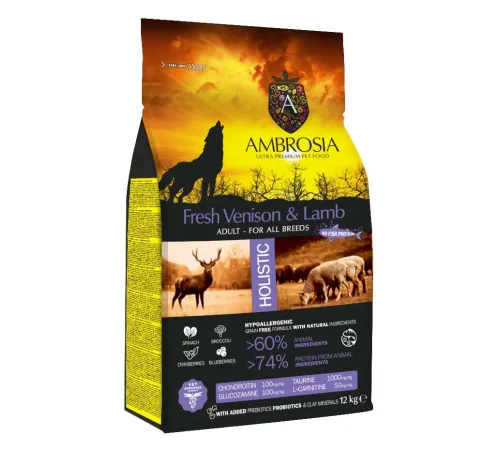 AMBROSIA Adult All Breeds (Оленина, ягненок), 12 кг