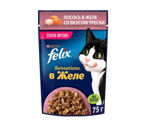 Felix Sensations для кошек (Лосось и треска в желе), 75 г