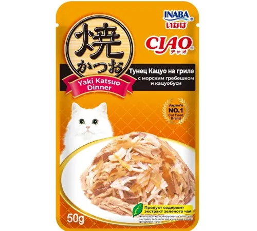 INABA CIAO Тунец Кацуо на гриле с морским гребешком и кацуобуси, 50 г