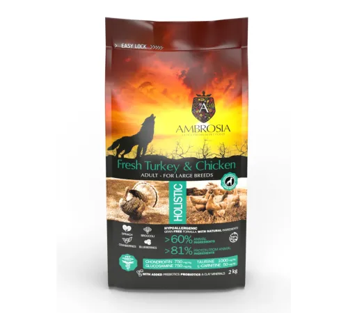 AMBROSIA Adult Large Breeds (Индейка, курица), 2 кг