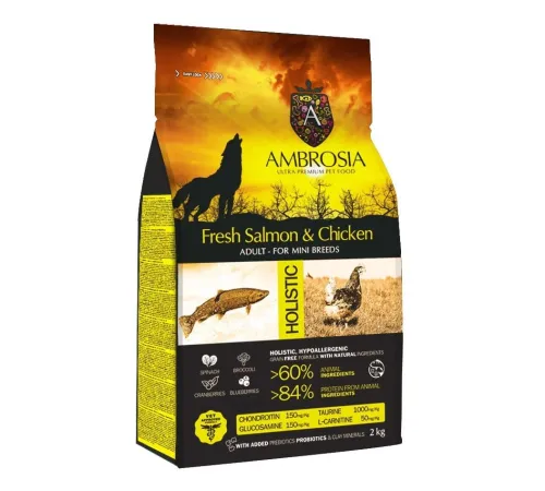 AMBROSIA Adult Mini Breeds (Лосось, курица), 2 кг