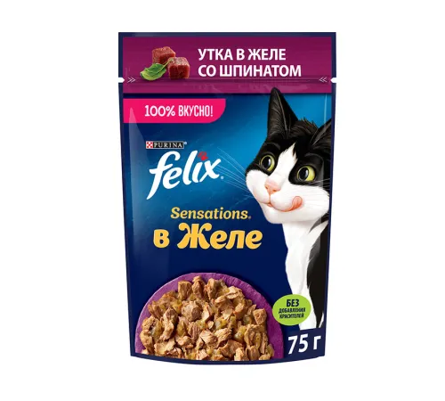 Felix Sensations для кошек (Утка со шпинатом в желе), 75 г