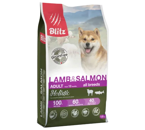 BLITZ Holistic GF Adult All Breeds (Ягненок, лосось), 1,5 кг