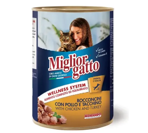 Miglior Gatto Кусочки с курицей и индейкой в соусе (консервы), 405 г