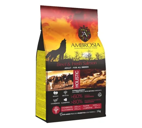 AMBROSIA Adult All Breeds (Говядина, лосось), 2 кг