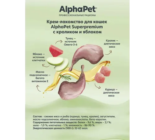 AlphaPet Superpremium Крем-лакомство с кроликом и яблоком, 48 г
