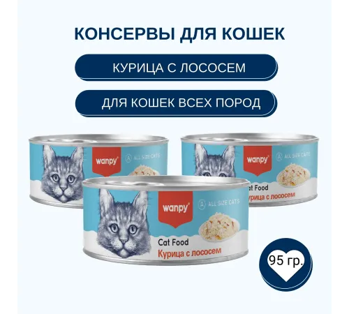 Wanpy Cat Консервы Курица с лососем, 95 г