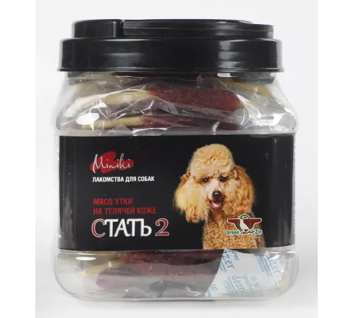 GreenQZin Миники Стать-2 (Мясо утки на телячьей коже для мини пород), 430 г