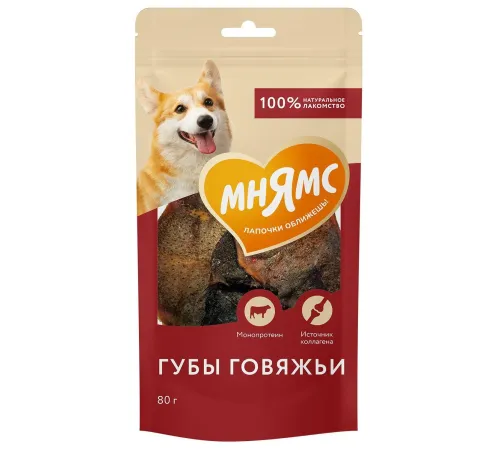 Мнямс Лакомство для собак Губы говяжьи, 80 г