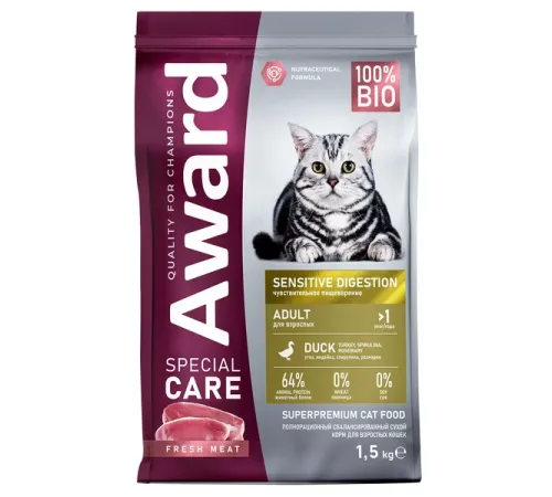 Award Special Care Adult Cat Sensitive Digestion (Утка), 1,5 кг