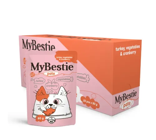 MyBestie Паштет для кошек (Индейка, овощи и клюква), 80 г