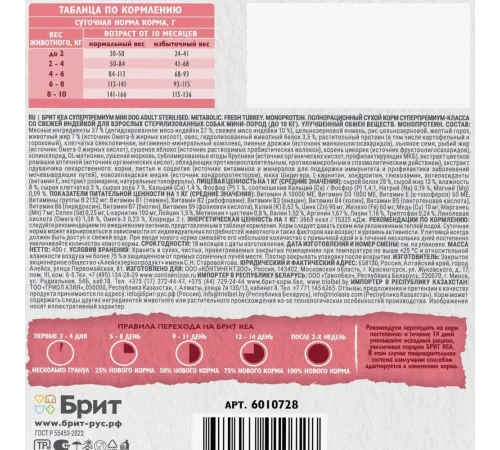 Брит Кеа Adult Mini Sterilised Metabolic (Индейка), 400 г new