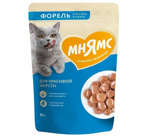 Мнямс Кусочки в соусе с форелью для кошек, 85 г