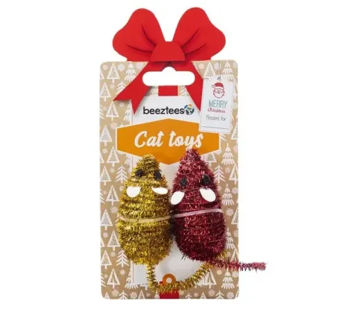 Beeztees Игрушка для кошек Рождественские мышки, 1 шт (УЦЕНКА, 1 шт из набора)