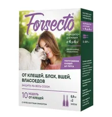 Астрафарм FORSECTO Капли от внешних паразитов для кошек от 4 до 6 кг, 2х0,9мл