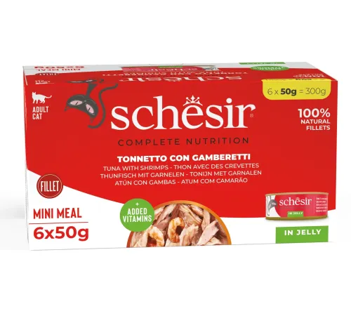 Schesir C&B Adult Cat Box (Тунец, креветки в желе), 50 г х 6 шт