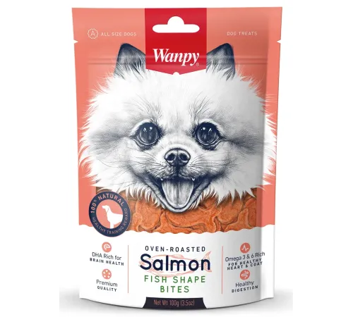 Wanpy Dog Лакомые кусочки из нежного лосося в форме рыбок, 100 г