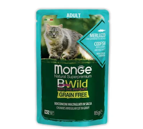 Monge Пауч BWild GF Adult Cat (Треска, овощи), 85 г