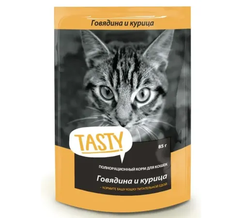 Tasty Говядина и курица в желе для кошек, 85 г х 28 шт
