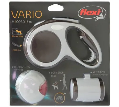 Комплект Рулетка Flexi Vario M трос 5 м + Фонарик LED + Multi Box, коричневый