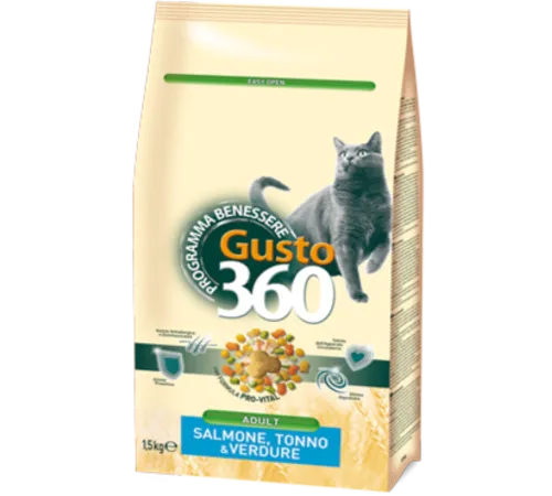 Gusto 360 для кошек (Лосось/тунец/овощи), 1,5 кг