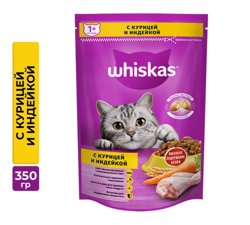 Whiskas для взрослых кошек (Курица и индейка), 350 г