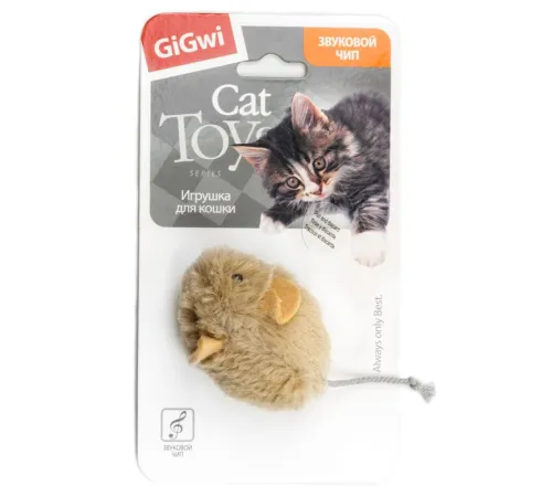 GiGwi MELODY CHASER Мышка со звуковым чипом бежевая, 7 см
