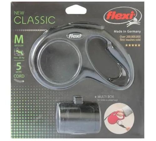 Комплект Рулетка Flexi New Classic M, трос 5 м + Multi Box (черная)