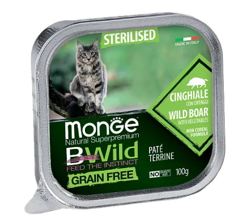 Monge Консервы BWild GF Sterilised Cat (Кабан, овощи),100 г