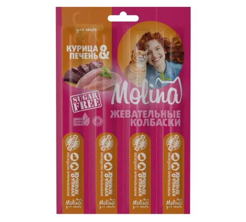 Molina Жевательные колбаски для кошек Курица и печень, 20 г