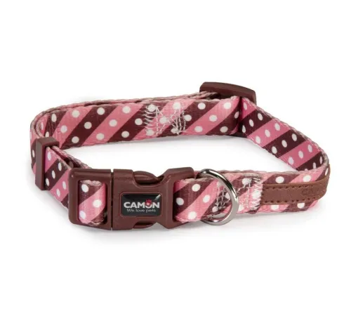 CAMON Ошейник полосатый в горошек, розово-коричневый, 15x300-400 мм
