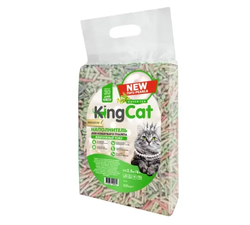 KingCat Наполнитель Жемчужный Тофу (Зеленый чай), 2,5кг/6л