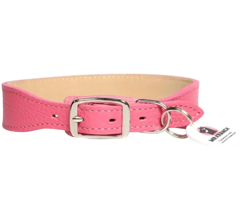 Mr.Kranch Ошейник кожаный с QR-адресником, розовый, 20-24 см