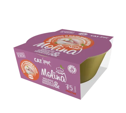 Molina Консервы для кошек (Цыпленок и кальмар в желе), 75 г