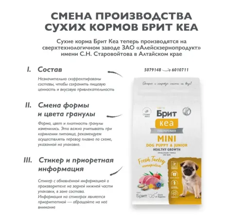 Брит Кеа Dog Puppy&Junior S Healthy Growth (Индейка), 400 г new