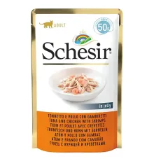 Schesir Тунец с курицей и креветками в желе Пауч, 50 г