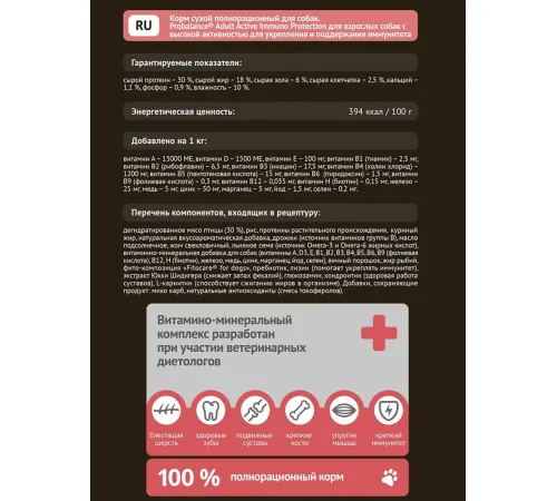 ProBalance Dog Immuno Adult Active, 15 кг