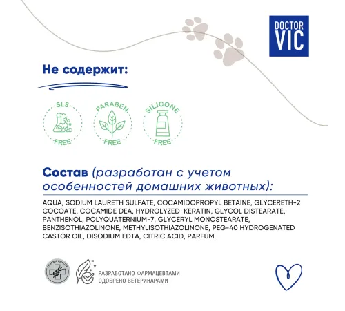 Шампунь-кондиционер Doctor VIC для короткошерстных собак, 250 мл
