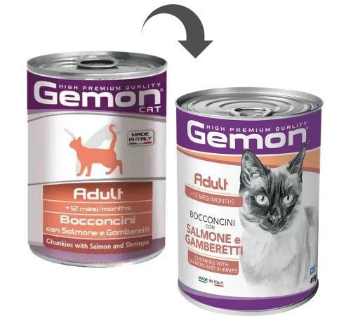 Gemon Консервы Cat Adult (Лосось, креветки), 415 г