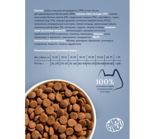 ENSO Dog Formula Monoprotein Adult Medium & Large Breed (Белая рыба), 800 г