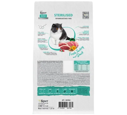 Брит Кеа Cat Sterilised Urinary Care (Индейка, утка), 400 г new