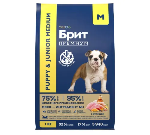 Брит Премиум Puppy & Junior Medium (Курица), 1 кг