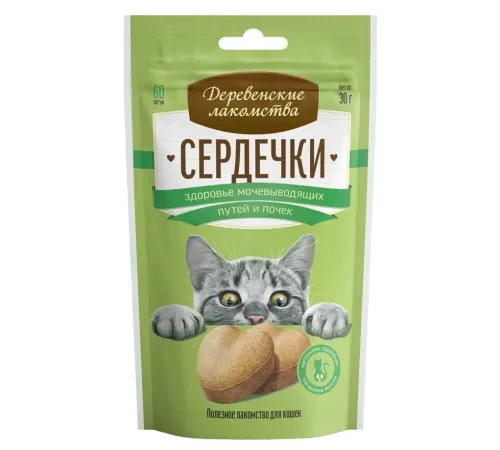 Деревенские лакомства Сердечки для мочевыводящих путей и почек, 30 г