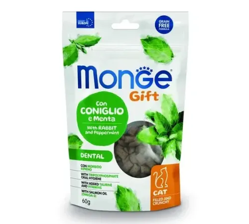 Monge Gift Dental Хрустящие подушечки с начинкой с кроликом и перечной мятой, 60 г