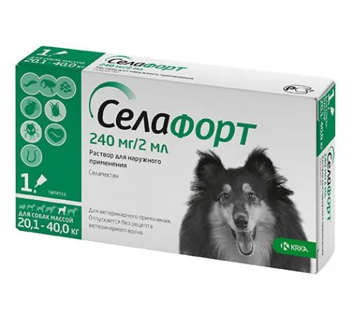 KRKA Селафорт для собак 20,1 - 40 кг (1 пипетка) 240 мг/2 мл