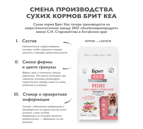 Брит Кеа Adult Mini Sterilised Metabolic (Индейка), 400 г new
