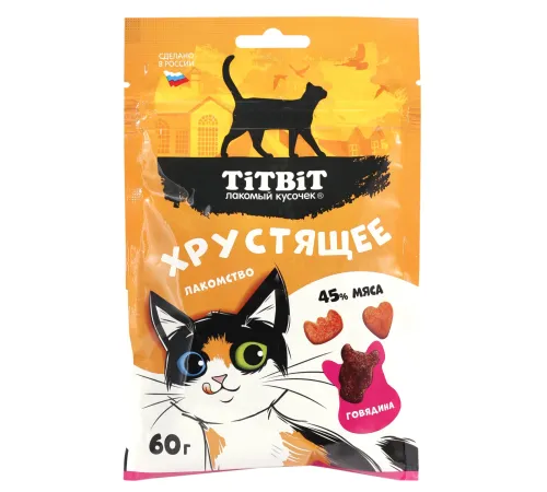 ТИТБИТ Лакомство хрустящее с говядиной для кошек, 60 г
