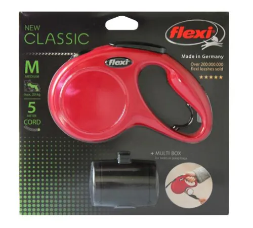 Комплект Рулетка Flexi New Classic M, трос 5 м + Multi Box (красная)